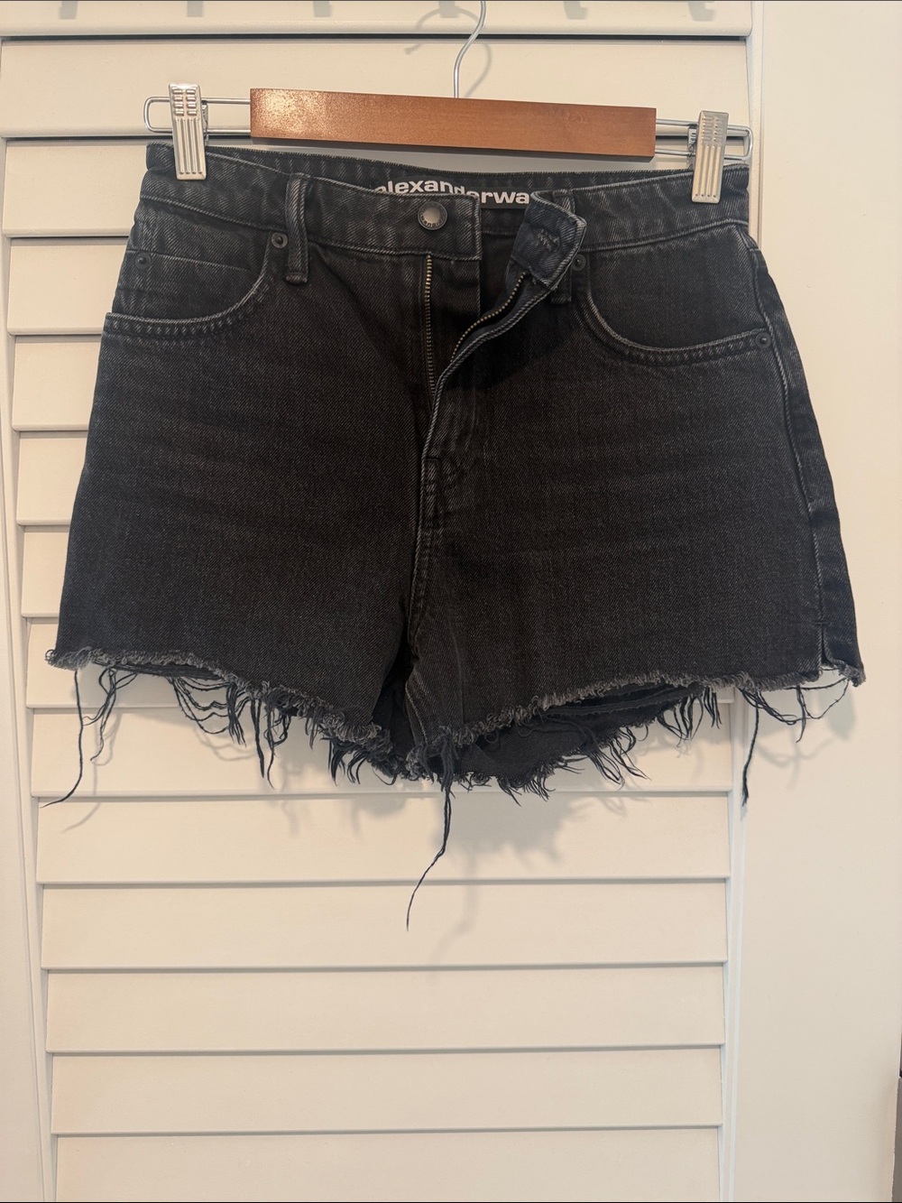 Alexander Wang Washed Black Frayed Hem Denim Shorts